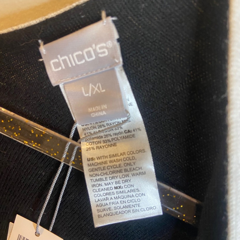 Chicos Reversible Colorblock Ruana Wrap Black White Knit L/XL 570322926 - Picture 2 of 6